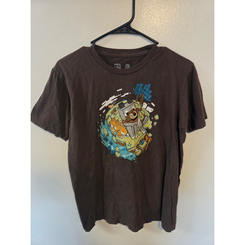 Minecraft Jinx Mojang Wolf Ocelot Island Graphic T-Shirt Mens Medium Brown Cotto